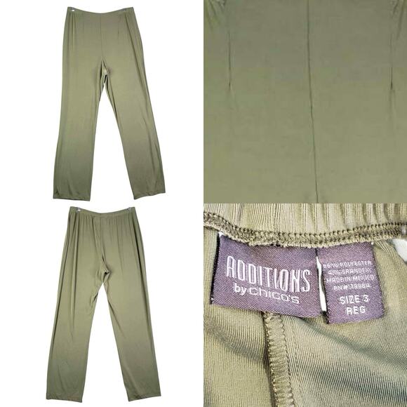Chicos Additions Pants Leggings Women’s Size 3 US XL Green Pull On Slinky - Picture 1 of 6